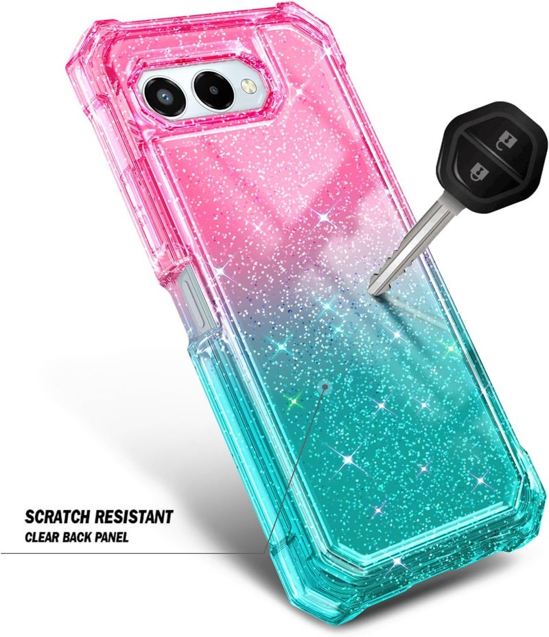 NZND Designed for T-Mobile REVVL 8 Phone Case, Glitter Pink/Aqua | with Screen Protector, Full-Body Shockproof Protective Rugged Impact Resist Bumper Cover - Image 4
